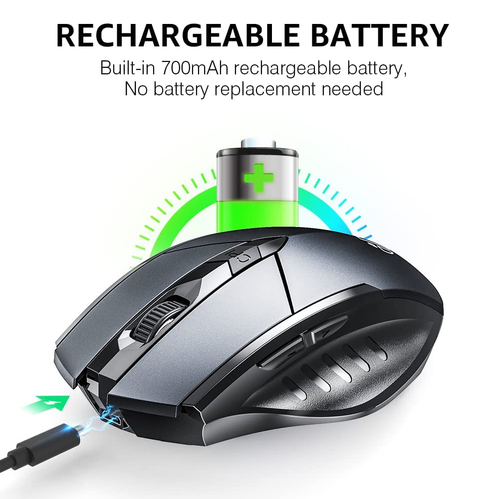 Verilux Wireless Mouse Rechargeable, Ergonomic USB 2.4G Cordless Mice PC Laptop Computer Mouse with 6 Buttons, 1600DPI 3 Adjustment Levels for Windows Mac MacBook Linux Verilux Wireless Mouse Rechargeable, Ergonomic USB 2.4G Cordless Mice PC Laptop Computer Mouse with 6 Buttons, 1600DPI 3 Adjustment Levels for Windows Mac MacBook Linux